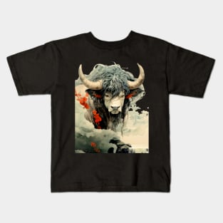 Chinese Mythology: The White Bull of Kunlun (Knock-Out with dark background) Kids T-Shirt